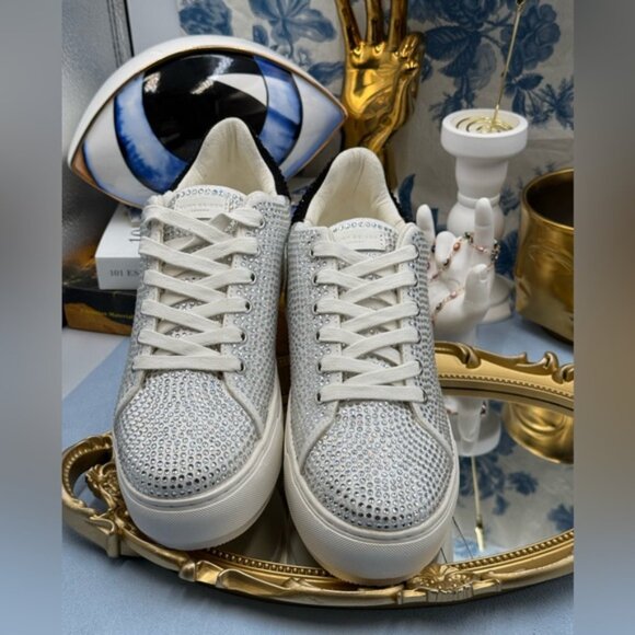 🆕 KURT GEIGER LONDON 🧿 NWOT Laney Silver Crystal Low Top Sneaker, Sz 38.5 US 8 - Picture 14 of 16